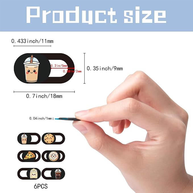 6Pcs 6 Styles Food Theme Camera Cover Slide Sticker 0.04 Inch Privacy Guard Accessories, Computer Camera Cover Cute Protector Blocker for Desktop Loptop Tablet Notebook Mini PC Office Use - Image 2