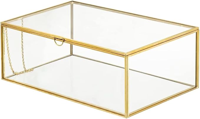 10.8” Glass Jewelry Box Gold Card Box with Hinged Lid, Gold Keepsake Box for Storage Wedding Card, Trinkets, Photo and More, Cute Glass Box for Women and Girl,Vintage - Image 7