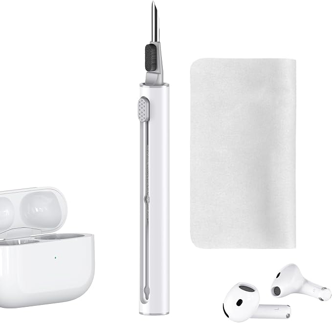Inesore for AirPod Cleaning Kit, for Phone Earbuds Electronics(White+Cloth) | Metal Tip, High-Density Soft Brush, Flocked Sponge Tip, 3 in 1 Design, Compact & Lightweight, Easy Operation, Easy to Carry by Inesore