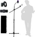 Microphone Floor Stand, Mic Stand Floor with Phone Holder Height Adjustable, Heavy-duty Tripod Stable Stand with Boom Arm Dual Device Mount for Streaming, Podcasting, Recording, and Live Performances by Hi-ERA
