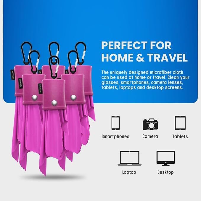 Microfiber Cloth & Glasses Wipes (6 Pack) Lens & Glasses Cleaning Cloth - Eye Glass Clean Cloths - Eyeglass Cleaning Cloth - Glass Cleaning Cloth - Camera Lenses & Gadget Delicate Screens - Pink - Image 5