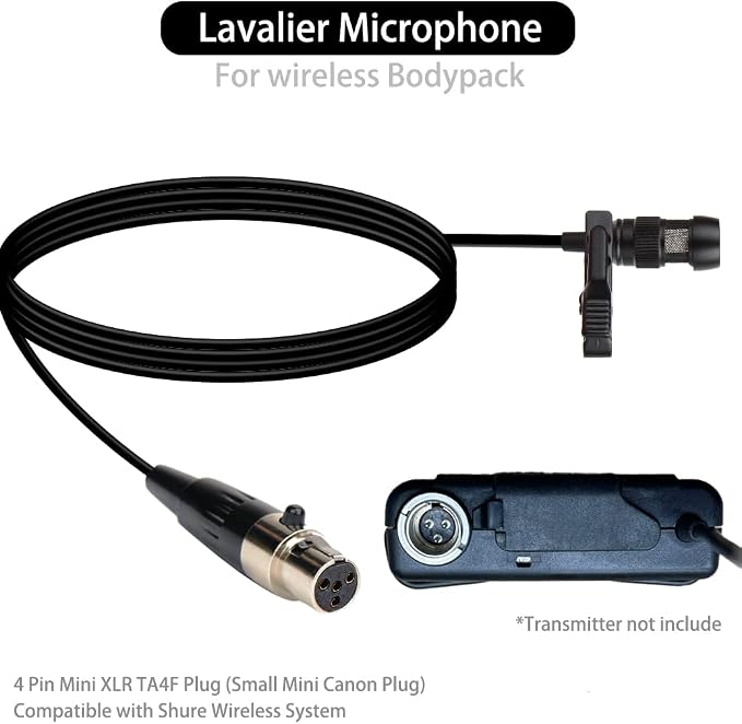 YXG Lavalier Microphone Lapel Microphone, Heart Shaped Directional Condenser mic Compatible with Shure Wireless Bodypack Transmitter, with 1.45m Cable Mini XLR 4 Pin TA4F Plug - Image 2