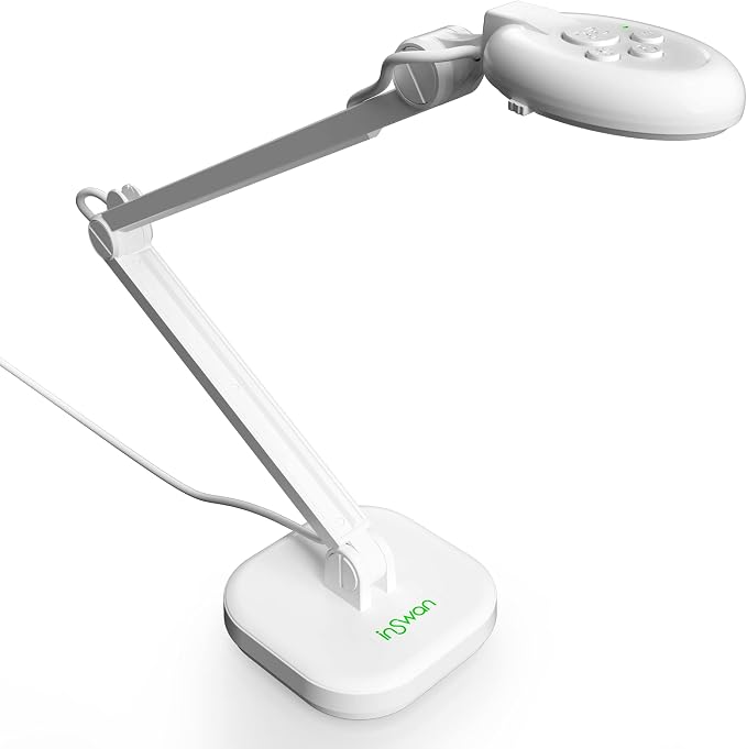 INS-2 UHD 4K 13MP Document Camera, Built-in LED, Mic, A3 Capture | Dual Auto‑Focus, Plug & Play, Compatible with Mac, Windows, Chromebook, Ideal for large documents, artworks, big classrooms by INSWAN