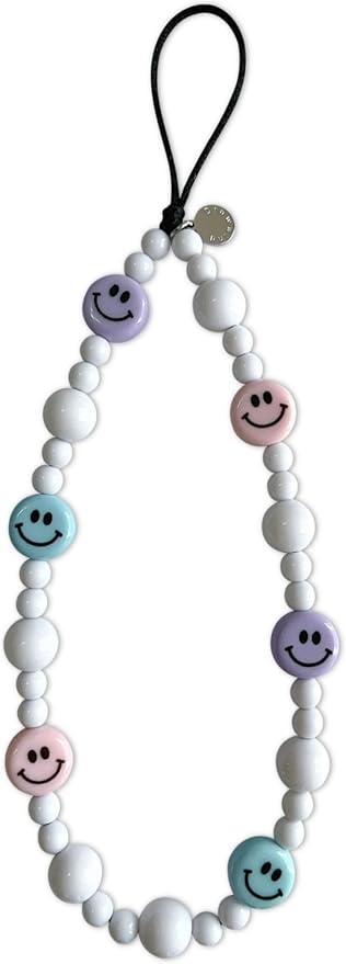 Drawwind Phone Charm Beaded Wristlet Strap Universal Cell Phone Lanyard Cute Bracelet Wrist Strap Beaded Chain String Handmade Accessories for Case Camera Bags (Smiley Face) by Drawwind