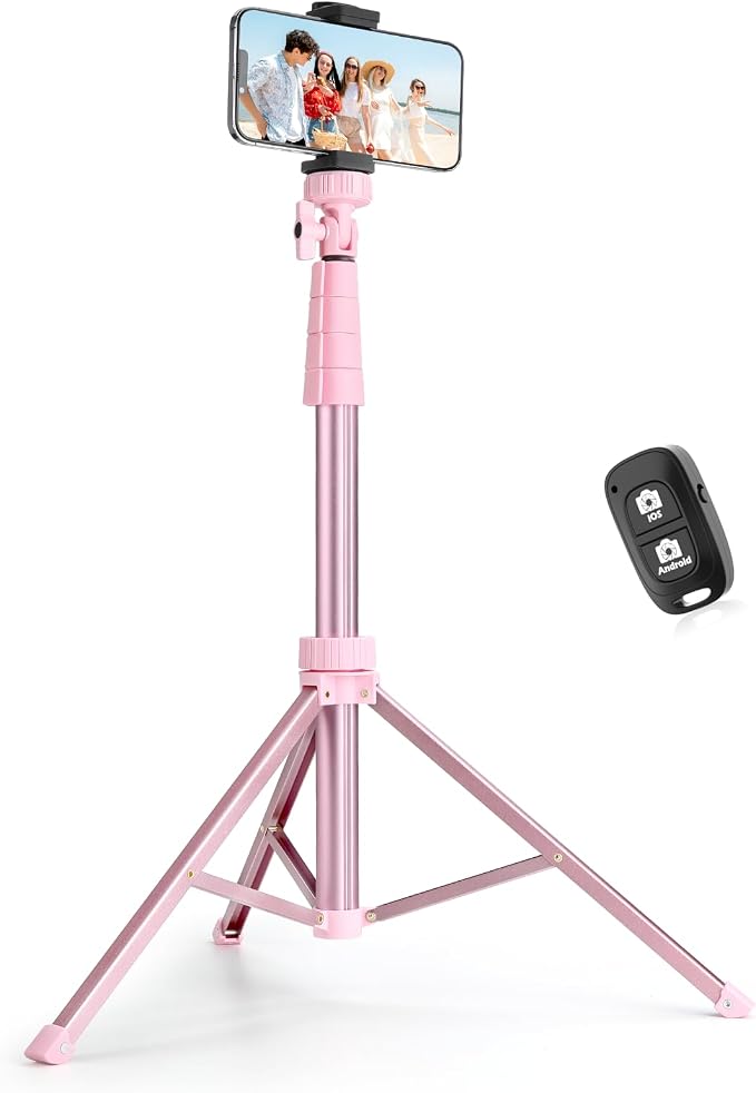 SENSYNE 72" Phone Tripod & Selfie Stick, Extendable Cell Phone Tripod Stand with Wireless Remote and Phone Holder, Compatible with iPhone Android Phone, Camera, Pink by sensyne
