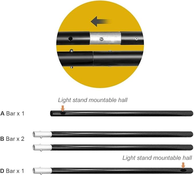 10ft/3m Photography Lighting Muslin Backdrop Support Crossbar, Includes 1x 3m Crossbar, 2x Mounts, 3x Clips - Image 3