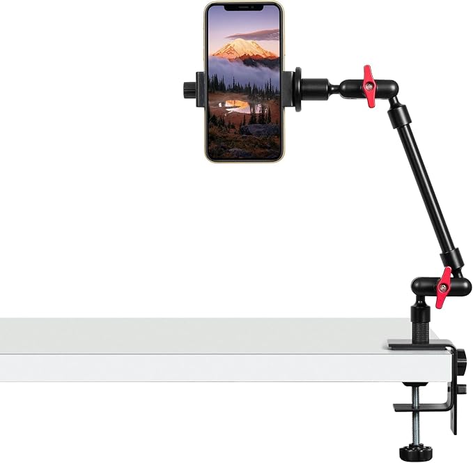 Magic Arm with Clamp, Long Articulating Arm Camera Mount, Adjustable Phone Mount Holder 360° Rotation, Mic Arm for Microphone, LED Lights, for Phone, Tripod, Desk, Table by GOINWAVE