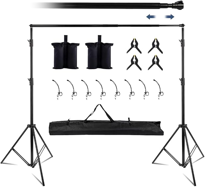 Kate Backdrop Stand Kit for Photography, Heavy Duty Photo Background Stand | 10x8.5ft(WxH) Adjustable Backdrop Stand with 8 Clamps and 2 Sandbags, Back Drop Support System Stand for Parties, Studio by KateBackdropforPhotography
