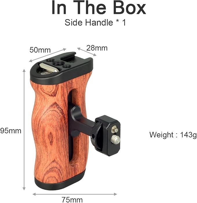 Wooden Camera Cage Side Handle Grip with 1/4" Screw Locating Mount for ARRI, Mini Side Handle for Smartphone Cage Video Rig and Action Camera Cage Compatible with Gopro/Insta360/DJI Osmo - Image 6