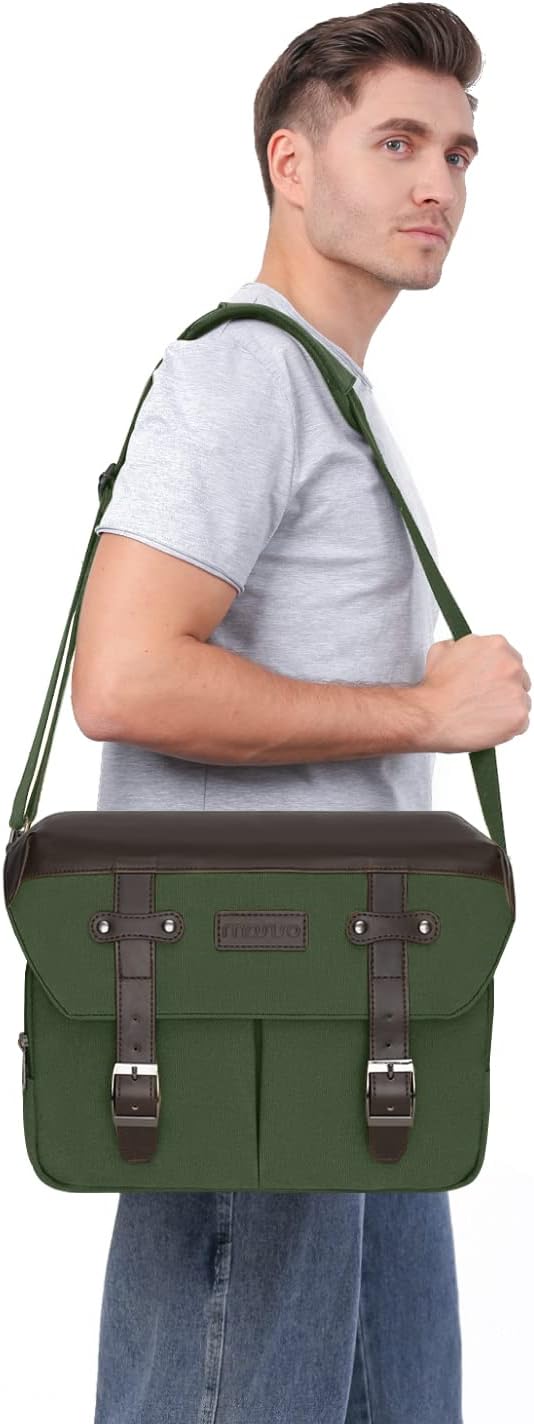 MOSISO Camera Case Crossbody Shoulder Messenger Photography Bag, Army Green | DSLR/SLR/Mirrorless Vintage PU Leather Flap Gadget Bag with Rain Cover Compatible with Canon/Nikon/Sony Camera and Lens - Image 6