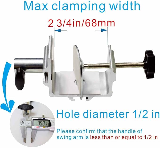 Replacement Heavy Duty C Clamp for 1/2” Base Magnifying Lamp,Desk Lamp,Swing Arm Lamp,Phone I pad Mount,Tablet Mic Holder,Table Mount Clamp for Microphone Stand Mic Boom Arm (G1 SIVLER) - Image 6