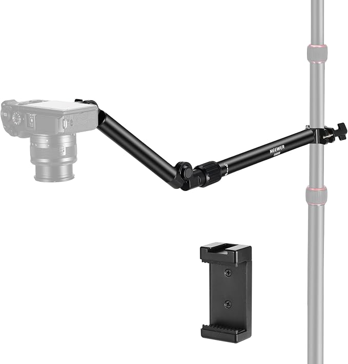 NEEWER Overhead Camera Mount Arm with Phone Clip, 22"/56cm 180°&360° 2 Section Flexible Holding Arm for Desk Stand, Fits 0.87"-1.1" Tube, 5.5lb/2.5kg Max Load for Camera LED Ring Light Mic, DS009 | 22"/56cm Clamp on Flexible Holding Arm for Desk Stand,... by Neewer