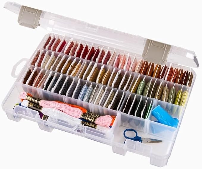 ArtBin Medium Solutions Box Craft Organizer with 12 Dividers, Clear | 12 Removable Dividers, 10.75 x 7.375 x 1.75 Inches, Secure Latches, Stackable, Clear Plastic by ArtBin