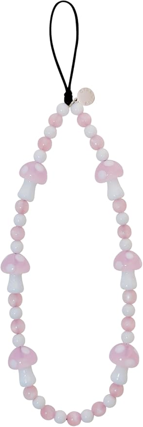 Drawwind Phone Charm Beaded Wristlet Strap Universal Cell Phone Lanyard Cute Bracelet Wrist Strap Beaded Chain String Handmade Accessories for Case Camera Bags (Pink Mushroom) by Drawwind