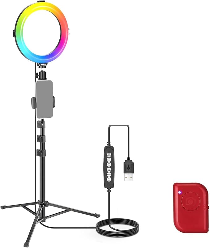 NEEWER Basics 8" RGB LED Ring Light with Tripod Stand, 7 Modes/3200-6500K/10 Dimming Levels, Phone Holder Selfie Ringlight Lighting for iPhone TikTok Vlog Makeup Video Recording Streaming, R08 by Neewer