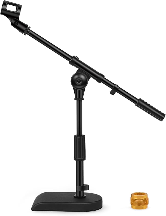 InnoGear Adjustable Desk Microphone Stand, Weighted Base with Soft Grip Twist Clutch, Boom Arm, 3/8/'' and 5/8/'' Threaded Mounts for Blue Yeti and Blue Snowball, Kick Drums, Guitar Amps, Black | for Shure Fifine Guitar Amps, 4.4lb Weight Capacity, Arm... by InnoGear