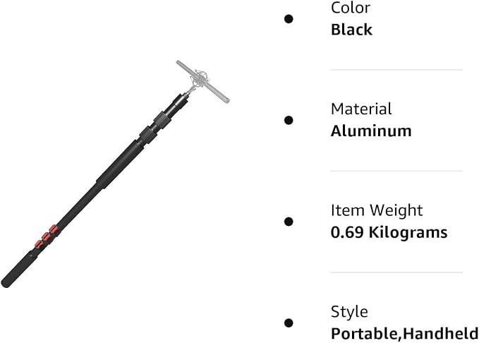 Handheld Boom Pole for Shotgun Mic, 3-Section Extendable Microphone Arm | Filming with 3/8" and 5/8" Threads, 3ft to 8.3ft Adjustable Length, Portable - Image 8
