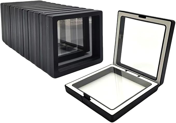12 PCS Dual-Color Packaging Box 3D Floating Frame Display Stand, Color-Matching Packaging Display Box, Transparent Window Jewelry Case, PE Film Anti-Oxidation Storage Case. (Black+White) by Unknown