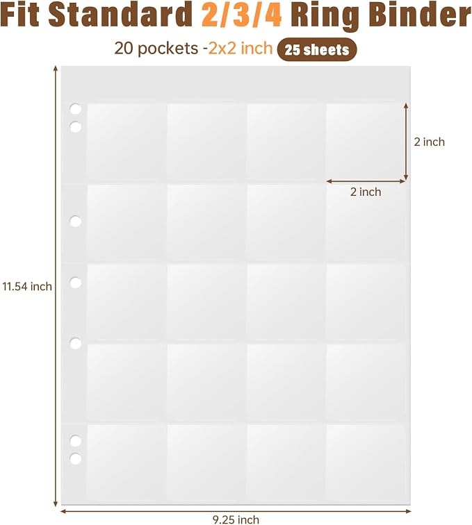 Lineco Polypropylene Archival Slide Storage Album Pages, Pack of 25 | Top Loading Page Sleeves, Pages Hold 20 2X2 Inch Slides, Photos, Cards, Negatives, Sheet Size 9.375x 11.375 Inch - Image 2