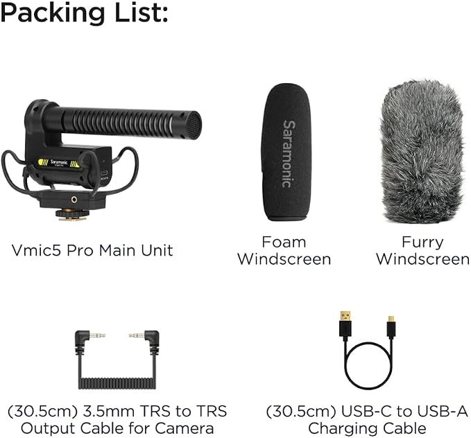 Saramonic Vmic5 Pro On-Camera Supercardioid Shotgun Microphone | 3-Stage Gain, 75/150Hz Filters, High-Freq Boost, Auto On/Off, Headphone Out, 120hr Battery - Image 2