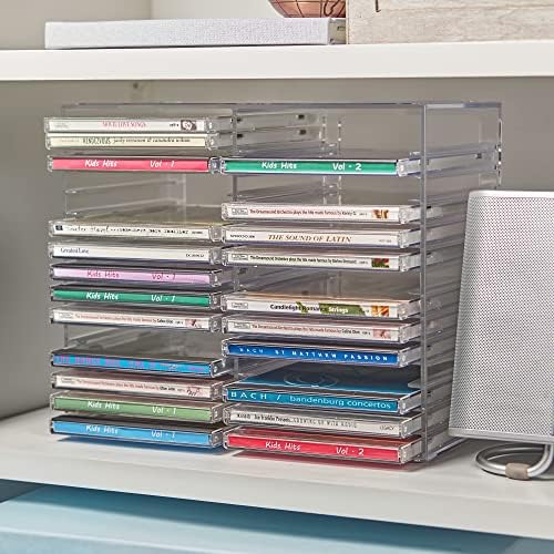 STORi Stackable Clear Plastic CD Organizer with Rubber Feet | Rectangular Jewel Cases Holder Perfect for Theatre Room | Holds up to 30 CD Cases | Made in USA (Pack of 2) - Image 6