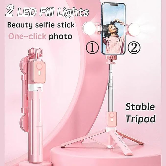 Selfie Stick Tripod with Light and Bluetooth Remote, 67" Extendable Mini Tripod Stand for iPhone Samsung Android, 6 in 1 Wireless Selfie Stick for TikTok YouTube Live Streaming(Pink) - Image 2