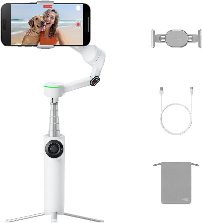 Insta360 Flow 2 Pro White - Industry-First AI Phone Gimbal with Apple DockKit, Pioneering 360º Pan Tracking, Free Tilt, Built-in Tripod/Selfie Stick, Portable Vlog/Travel Stabilizer by Unknown