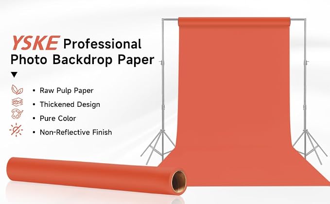 YSKE-Seamless Bright Orange Paper Backdrop Roll for Photography, Photo Background,Roll of Paper with Backdrop Cover for Background Stand,Thick Anti-Wrinkle Matte(106.9''x36' Bright/Rust Orange) - Image 3