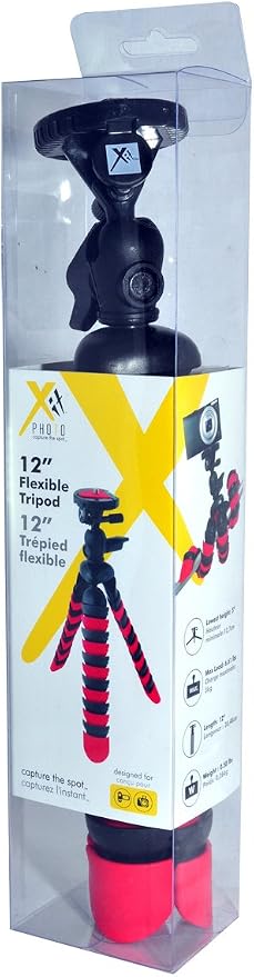 Xit XT12FLXTR 12-Inch Flexible Tripod with Flexible, Wrapable Legs, Quick Release Plate and Bubble Level (Red/Black) - Image 5