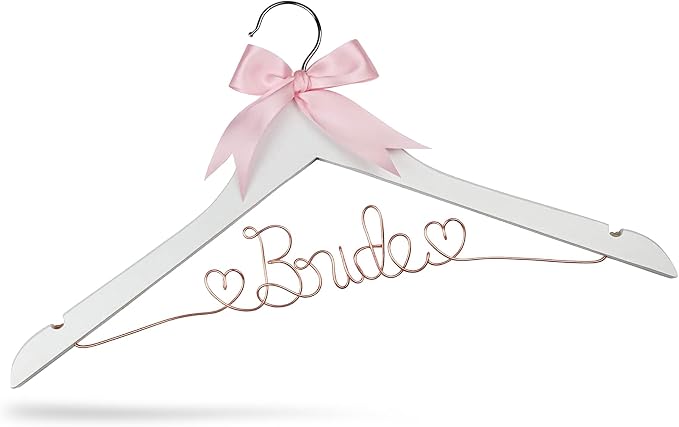 Bride Hanger for Wedding Dress, Wooden Gown Display with White Finish, Elegant Keepsake for Ceremony Photos, Bridal Shower Gift, Getting Ready Accessory for Special Day (White Wood Rose Gold Wire) by YourDreamPartyShop