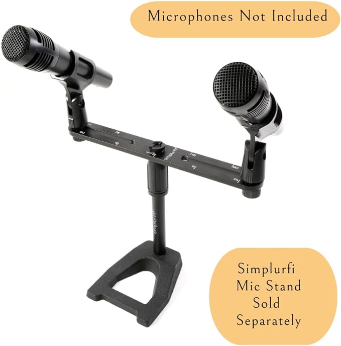 Stereo Array Spacing Microphone Mount with Ruled Markings - Holds 2 Mics - X-Y and ORTF Mic T-Bar Bracket, Fits 3/8" and 5/8" Mic Stands with Included Adapter (MIC-BAR-CLIP-MARK) - Image 4