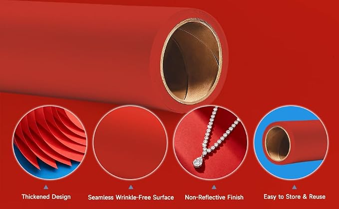 YSKE-Seamless Red Paper Backdrop Roll for Photography, Photo Background, and Photoshoot Cover–Roll of Paper with Backdrop Cover for Background Stand,Thick Anti-Wrinkle Matte(53''x16.4' Scarlet) - Image 4