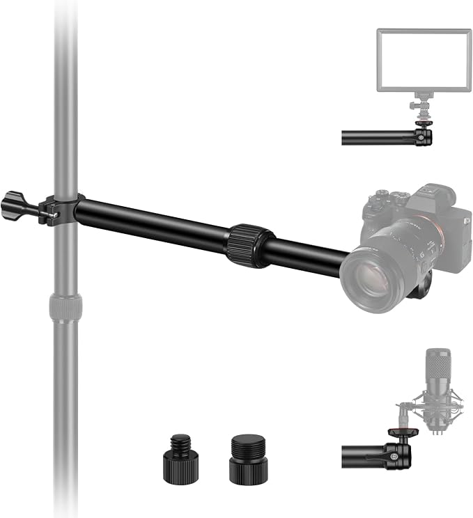 NEEWER Tabletop Overhead Camera Mount Arm, 11.8"-20"/30-51cm Telescopic Extension Arm for Desk Stand with Ball Head Mount 1/4" 3/8" 5/8" Screws for Webcam Camera LED Ring Light Microphone, DS001 | Extension Arm for Table Stand, Ball Head Mount, 1/4 Inc... by Neewer