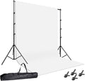 Photo Background Support System with 8.5 x 10ft Backdrop Stand Kit, 100% White Cotton Muslin Backdrop,Clamp, Carry Bag for Photography Video Studio by HYJ-INC