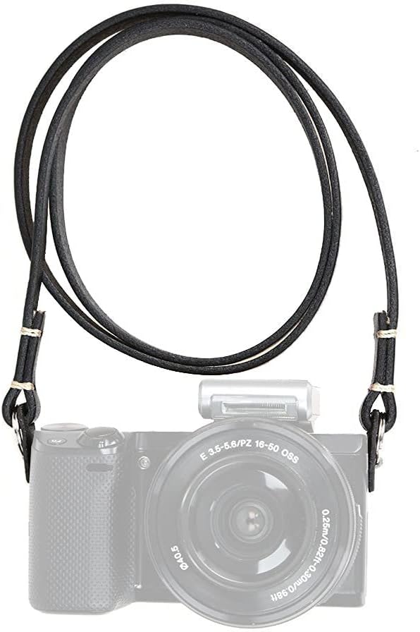 Thin Full Leather Camera Neck Strap for Mirrorless CP003 BK | 100% genuine cowhide strap, black color vintage style, fits Canon Sony Fujifilm etc, ideal for travel and street photography by CANPIS