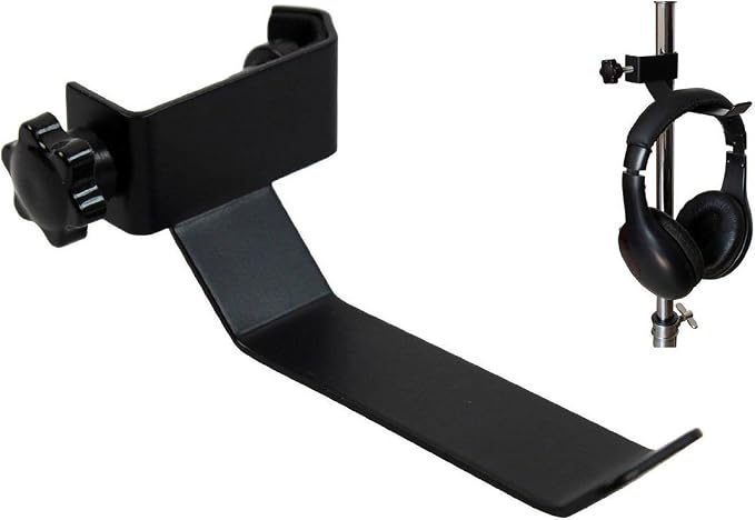 Headphone Headset Holder Hanger Clip Stand for Microphone Stand | Clamp-on mounting design, Adjustable locking knob, Tambourine holder, For musical, podcast, streaming and recording studio by YTYKINOY