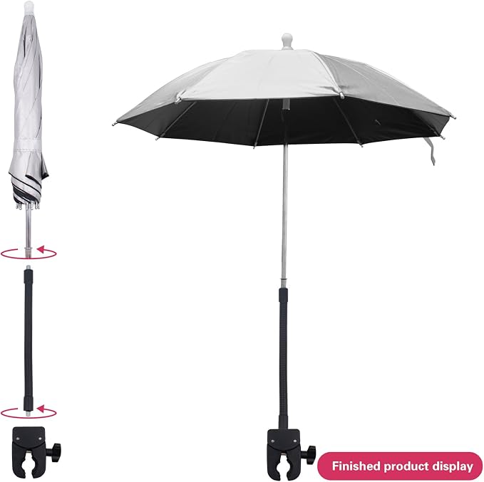 20'' Umbrella Chair Clamp for Cameras, Tripod Sun Shade Umbrella (Silver) | Flexible Adjustable Gooseneck Camera Rain Cover for Outdoor Photographing, Filming, Live Streaming - Image 4