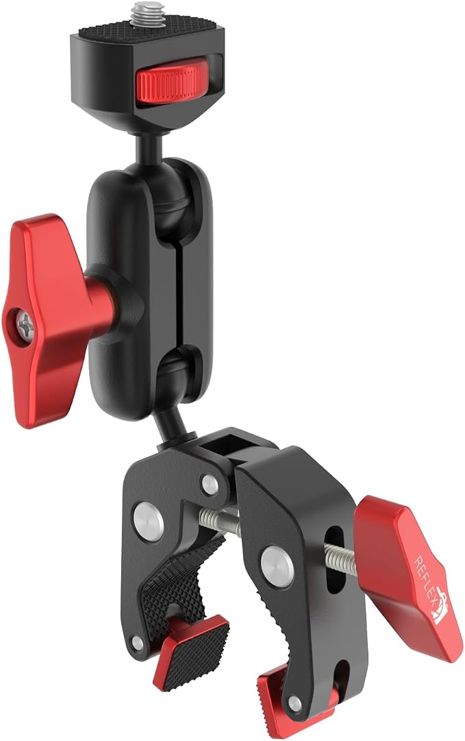REFLEX CAMERA Super Clamp & Magic Arm Mount with Double Ball Head – 2kg Load Capacity, 1/4” & 3/8” Screw, Adjustable for Monitors, LED Lights, Mics, Smartphone, Gopro - Flexible & Durable by ReflexCamera