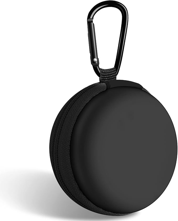 Round Earbud Case Portable EVA Carrying Case Storage Bag Cell Phone Accessories Organizer with Carabiner for Earphone, Earbud, Earpieces, SD Memory Card, Camera Chips,Black by Woyinger
