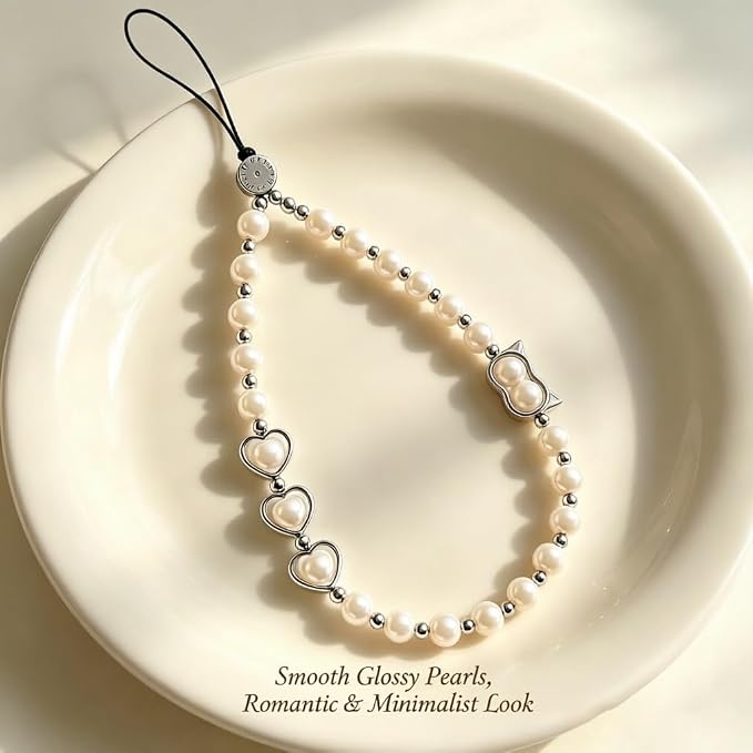 Phone Charm Beaded Strap Cute Cell Phone Wrist Straps String Accessories Hand Aesthetic Lanyard Wristlet Chain for iPhone 17 Pro Camera Case AirPods Bags Keychains Women Girls Classic Pearl - Image 5