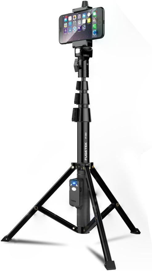 Fugetek 51" Professional Selfie Stick Tripod, 100% All Aluminum Stick & Legs, Lightweight, Detachable Bluetooth Remote, Portable All in One, Compatible with iPhone & Android, Non Skid Feet, Black by FUGETEK