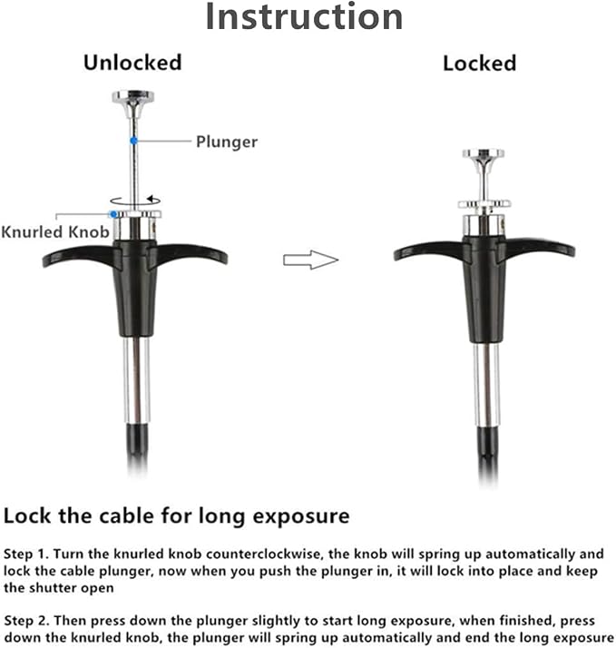 Mechanical Shutter Release Cable Threaded Cable Release Cord - 100cm | for Fujifilm and any camera features threaded shutter release button, Bulb-Lock for Long exposures, Prevent camera shake - Image 3