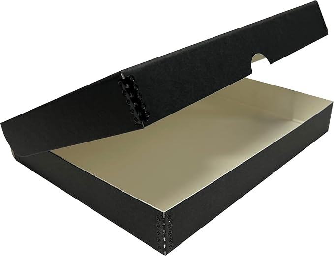 Lineco Clamshell Archival Storage Box, 9.5x12.5x1.75 Inch, Black | Acid-Free with Metal Edge Boxboard, Organize and Store Photos Documents Cards Negatives Magazine Prints Family Records DIY by Lineco