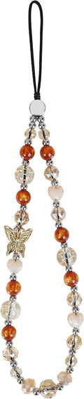 Cell Phone Charm Beaded Phone Wrist Strap Warm Tone Crystal Aesthetic Handmade Anti-Lost Chain Bracelet for iPhone Samsung All Smartphones Boho Fall Wristlet Women Girls Vintage Amber Gold Butterfly by Casecond