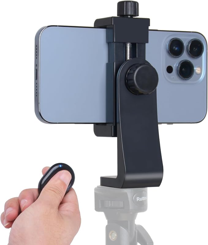 Ruittos Phone Tripod Mount Adapter with Camera Remote Controller, Cell Phone Holder Clip with Adjustable Clamp Compatible with iPhone, Samsung, HTC, Huawei etc., Include Wrist Strap by Ruittos