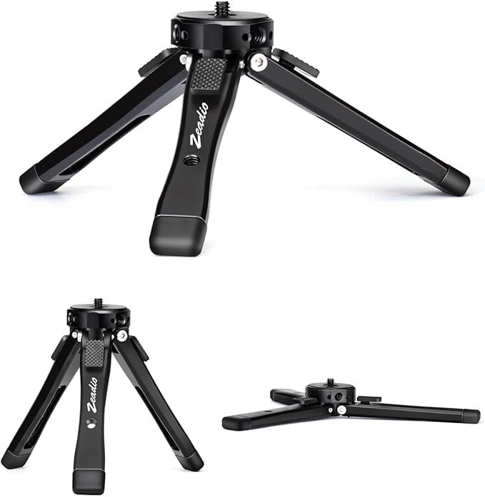 Zeadio Heavy Duty Mini Metal Tripod Stand - Universal Small Table Tripod for Camera, Gimbal, Action Cam, Camcorder, Microphone, LED Light, etc(40kg/88lb Load) by Zeadio