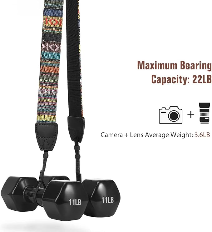 MoKo Camera Strap, Retro Cotton Canvas Woven Strap Universal Shoulder Neck Sling Belt for ALL DSLR/SLR Cameras Canon/Sony/Nikon, Adjustable Thin Strap for Adults & Kids, Colorful Stripe | Cotton Vintage Camera Strap,Adjustable Neck Shoulder Strap,for C... - Image 5