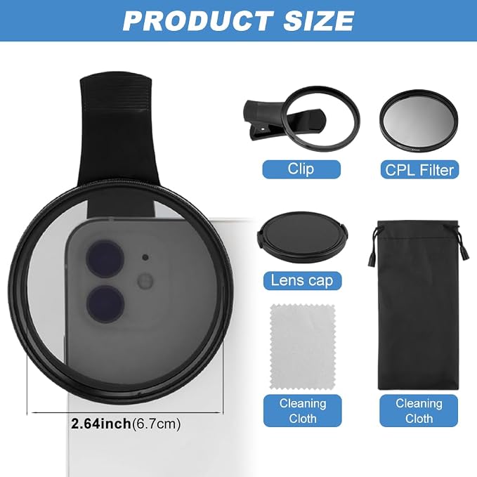 67MM Circular Universal Portable Polarizer Camera Len CPL Filter Professional Polarizing Lens for Smartphones,Camera Lens Accessories | 67mm circular polarizing filter, reduces glare and reflections, enhances color saturation for smartphone and camera - Image 2