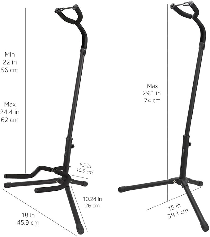 Amazon Basics Height Adjustable Foldable Guitar Stand with Secure Support, Padded Non-Slip Floor Stand for Acoustic, Electric, Bass and Banjos, Portable Display Stand, Black - Image 6