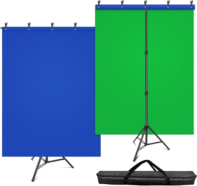 Hemmotop Blue Green Screen Backdrop Stand Kit 7x5ft with 6.5x5ft Background | Chromakey Reversible Dual-Color Backdrop, for Streaming, Gaming, Zoom, VR, Video Recording, with 5 Clips and Carrying Case by Hemmotop